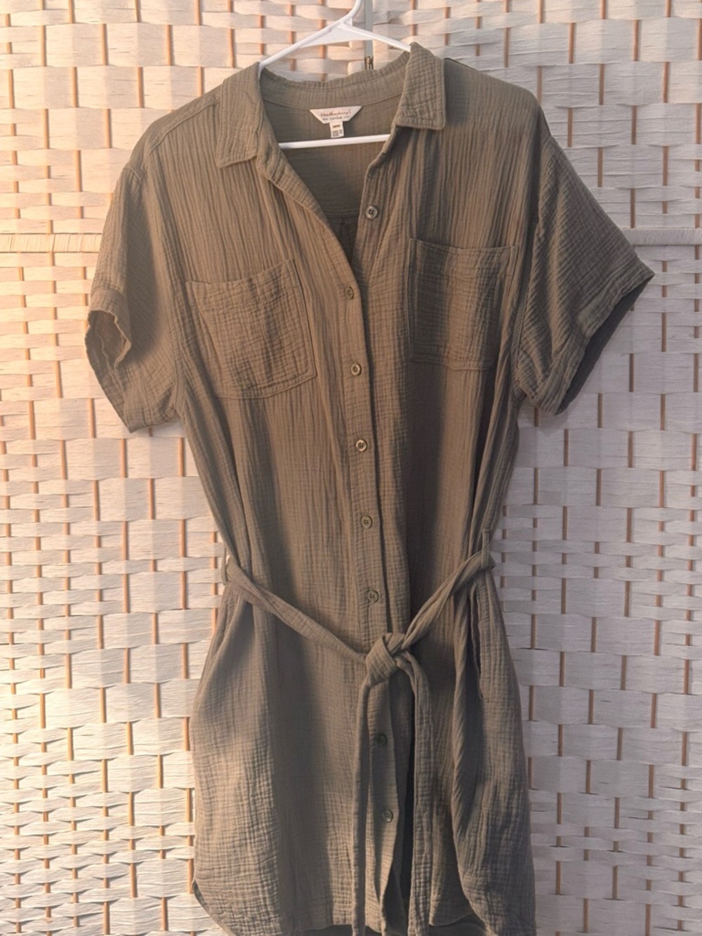 Washed Olive Shirt Dress with Tie Waist